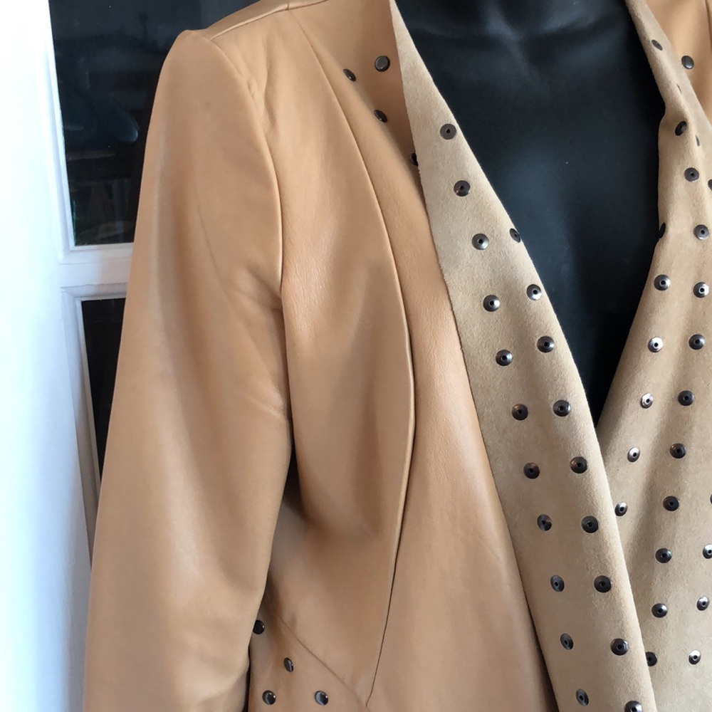Cache Studded Tan Leather Open-Front Jacket - Picture 9 of 12
